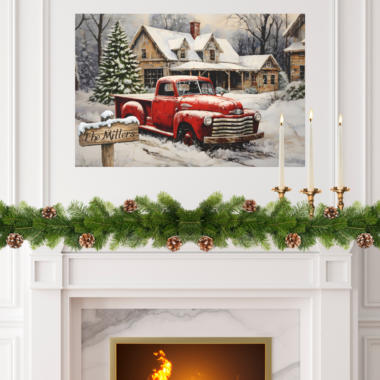 Custom Name Christmas Red Truck Matte Canvas, Stretched, 1.25"